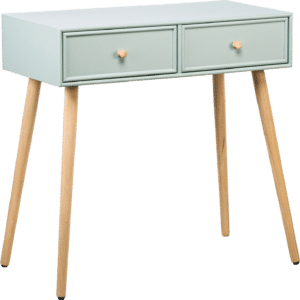 Konsolbord/entrebord Nordlys Furniture Nishio - grøn FSC-bøgetræ med 2 rattan-skuffer & krombelagte greb H79ÃB80ÃD42 cm